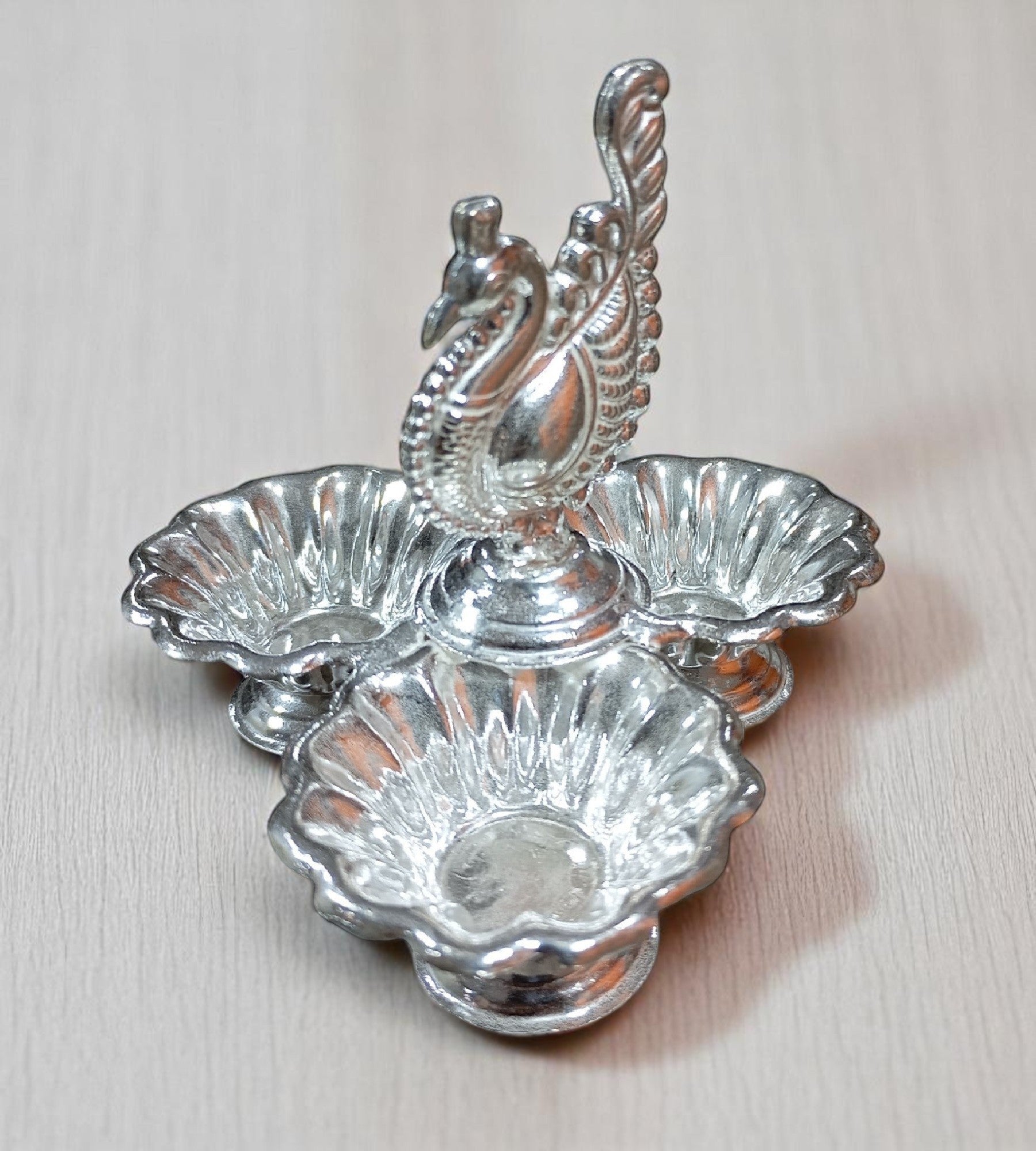 Sigaram Brass 3.5 Inch Peacock Handle Panchwala Kum Kum Cup for Home Pooja Décor K4717