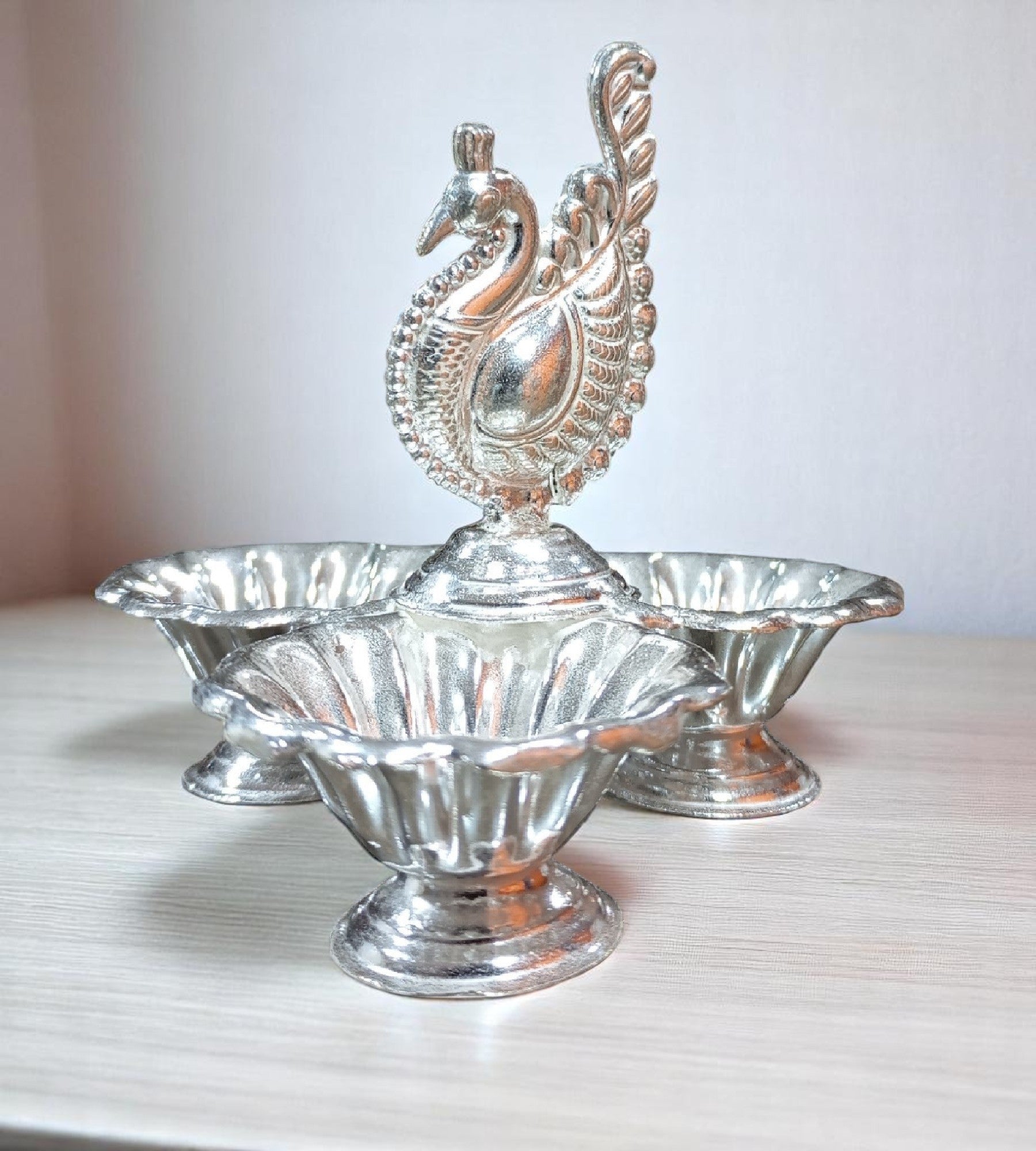 Sigaram Brass 3.5 Inch Peacock Handle Panchwala Kum Kum Cup for Home Pooja Décor K4717