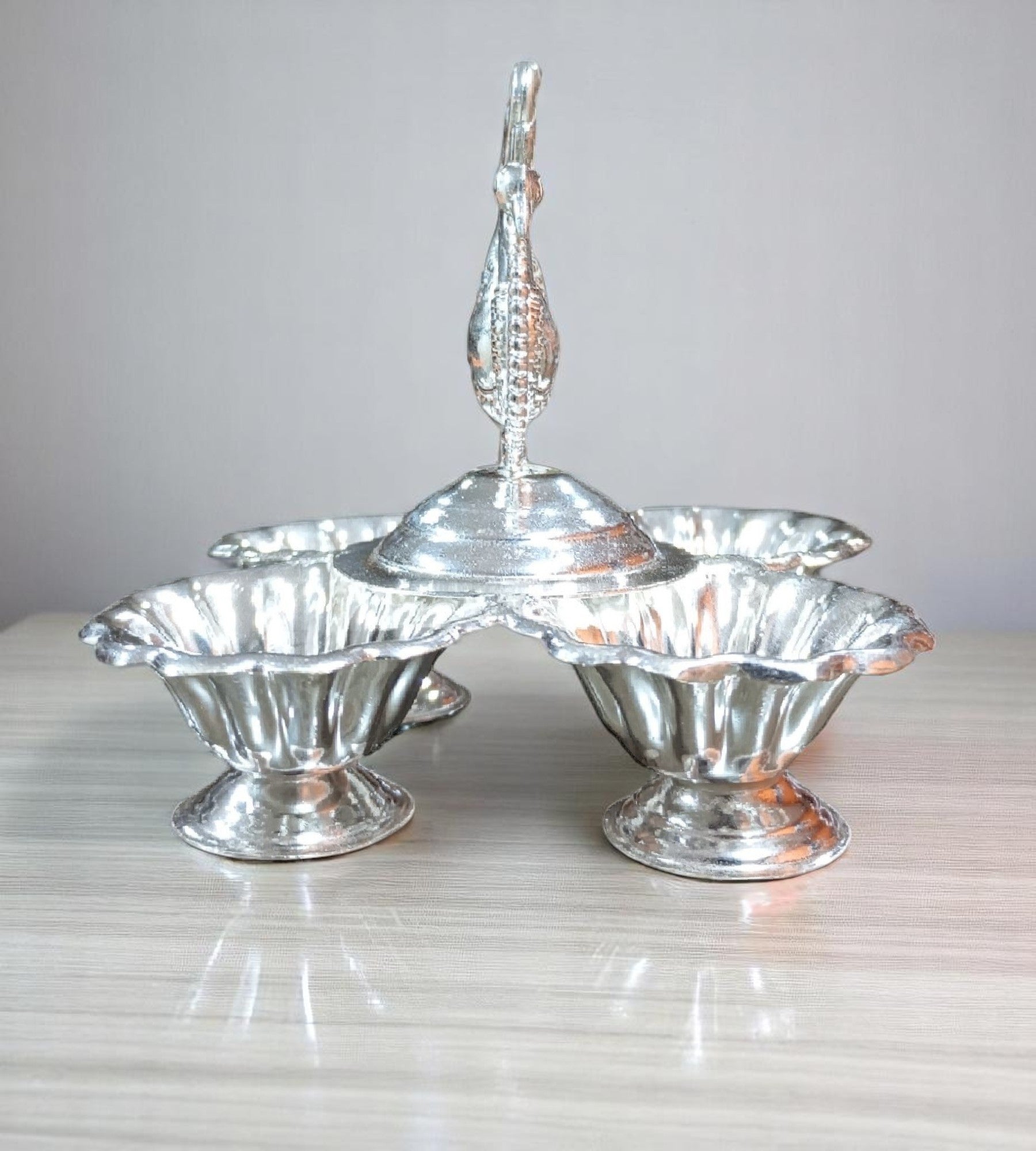 Sigaram 3.5 Inch Brass Panchwala Kumkum Cup Peacock Handle for Home Pooja Decor K4718