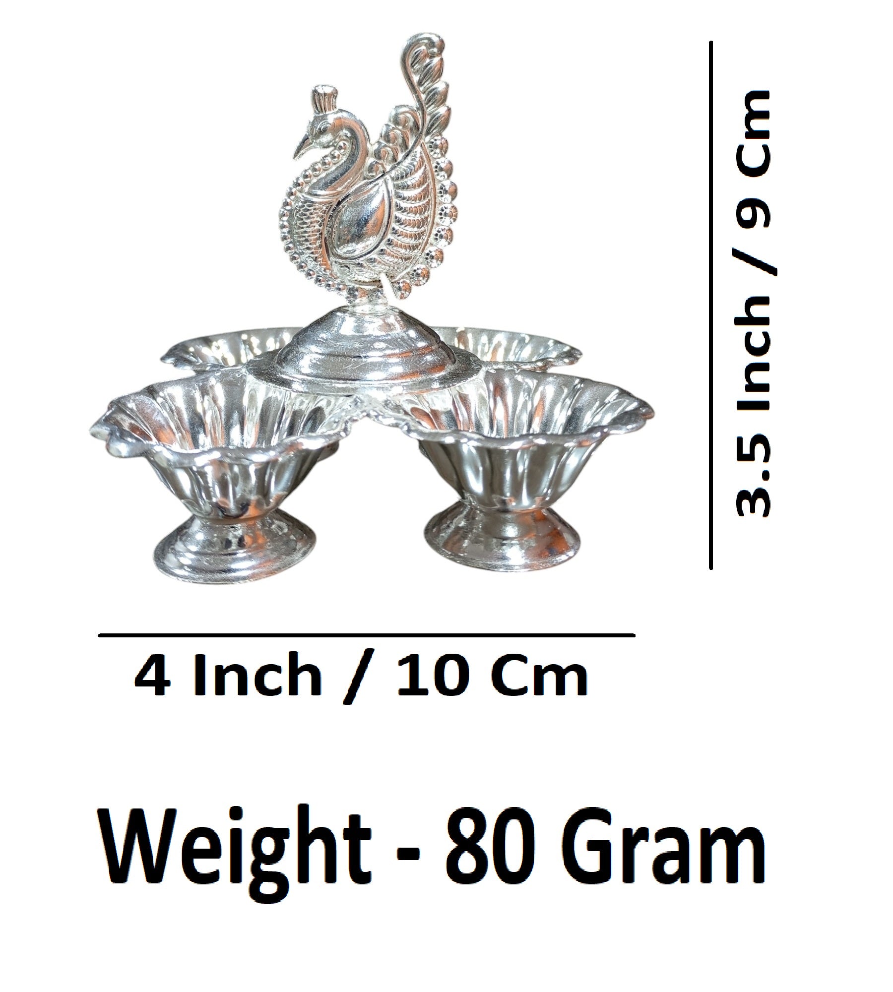 Sigaram 3.5 Inch Brass Panchwala Kumkum Cup Peacock Handle for Home Pooja Decor K4718