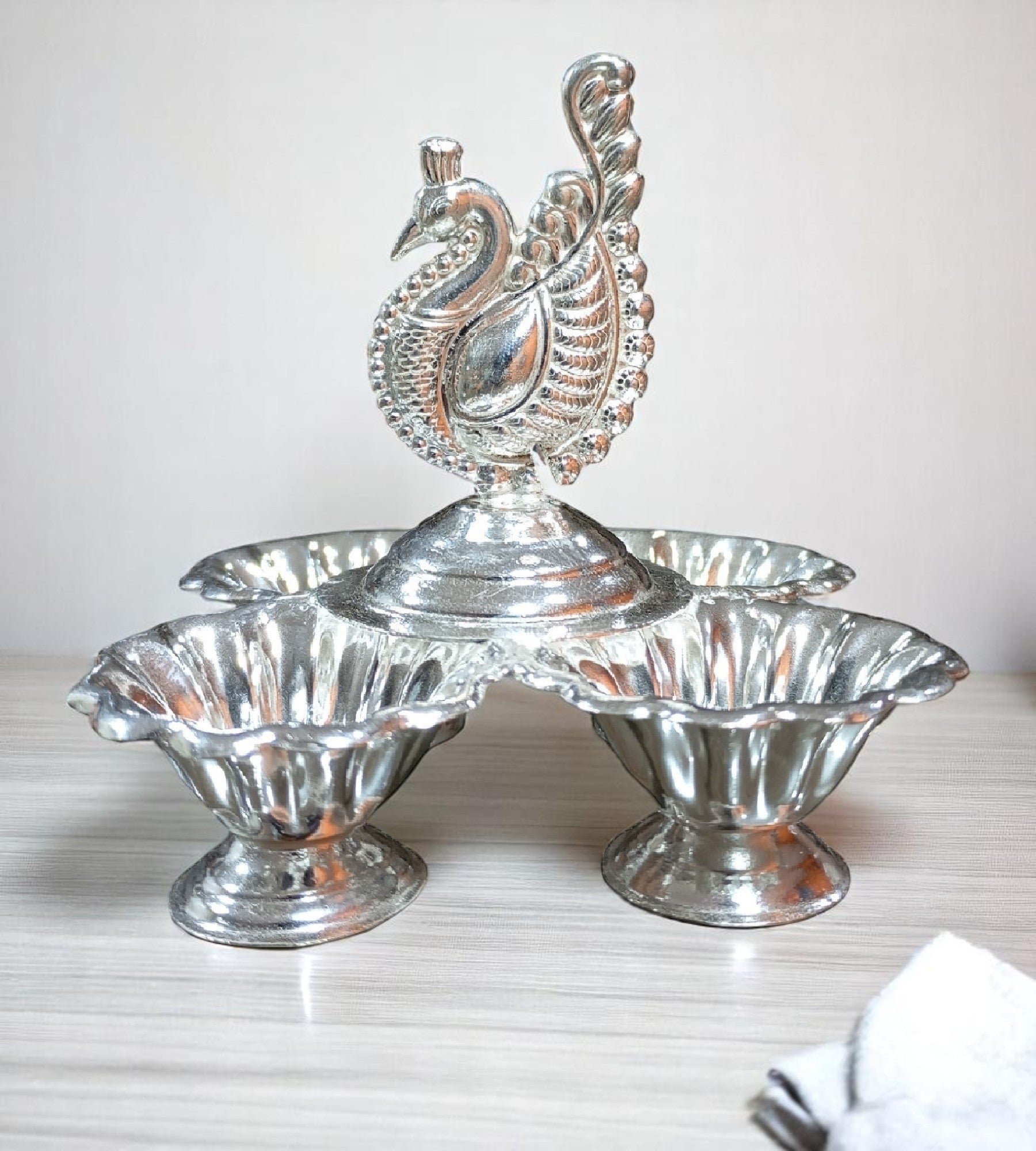 Sigaram 3.5 Inch Brass Panchwala Kumkum Cup Peacock Handle for Home Pooja Decor K4718