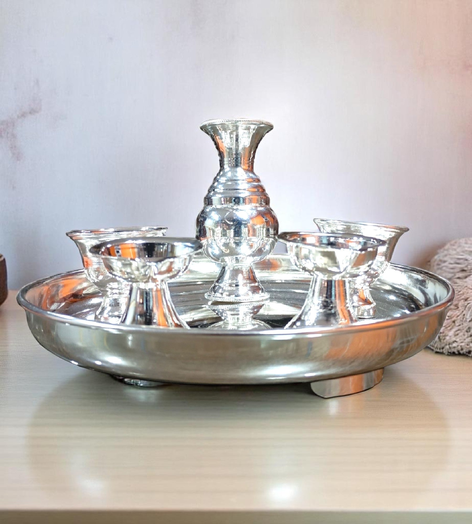 Sigaram German Silver Plain Kalash Set For Temple & Home Pooja Décor K4721