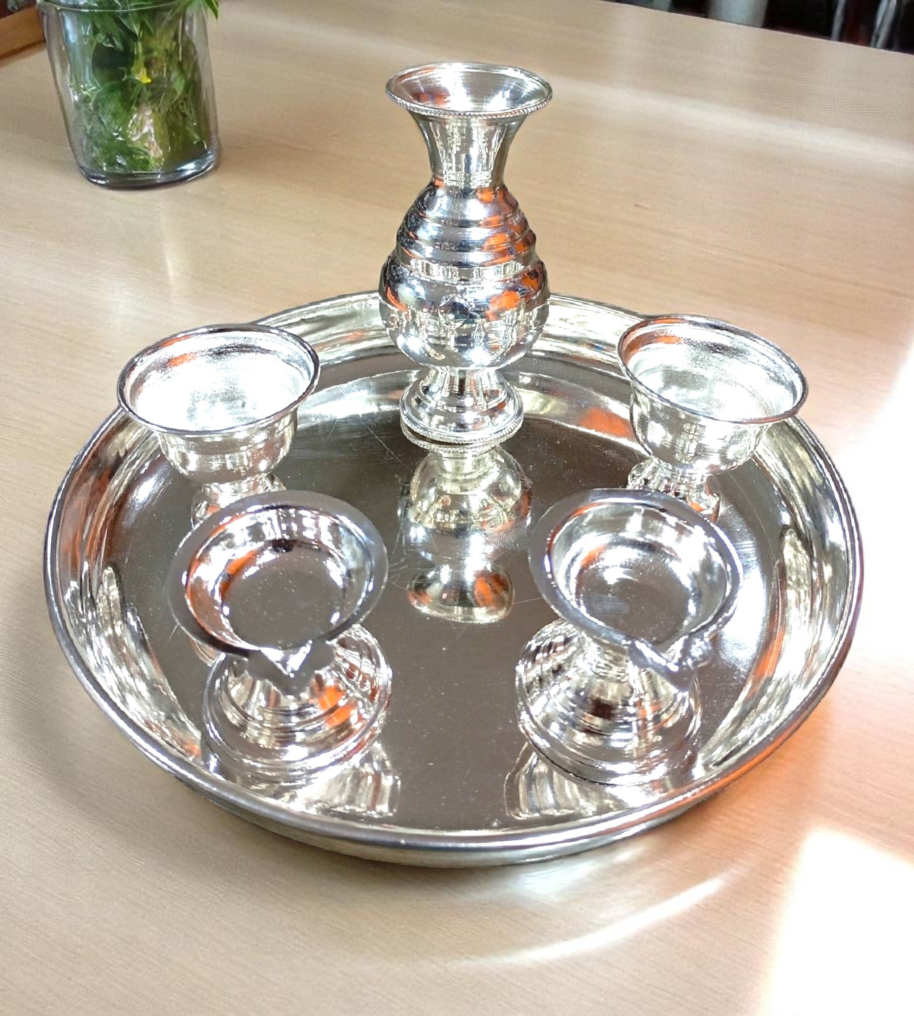 Sigaram German Silver Plain Kalash Set For Temple & Home Pooja Décor K4721