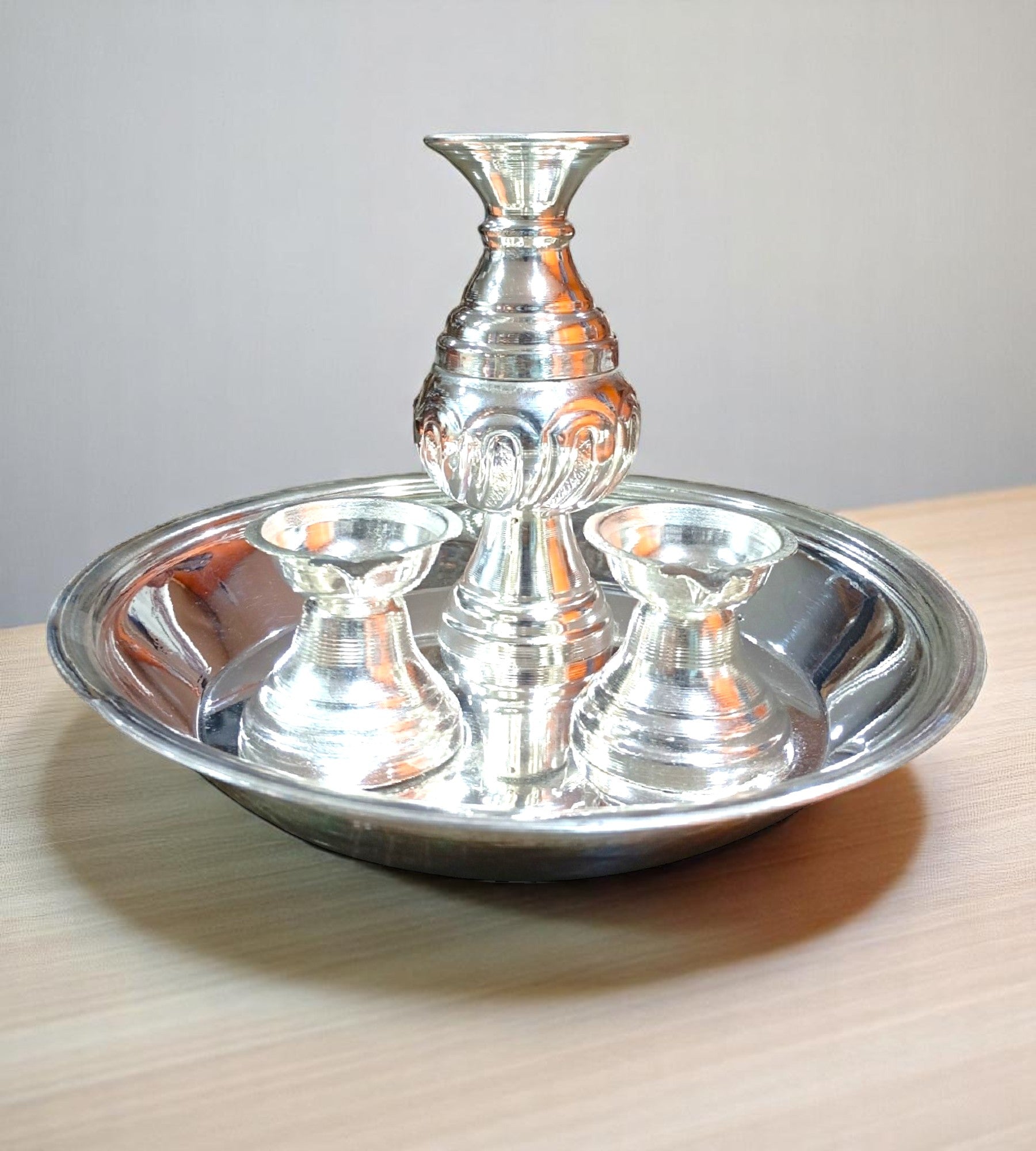 Sigaram German Silver 8.7 Inch Plain Kalash Set for Home & Temple Pooja Decor K4722
