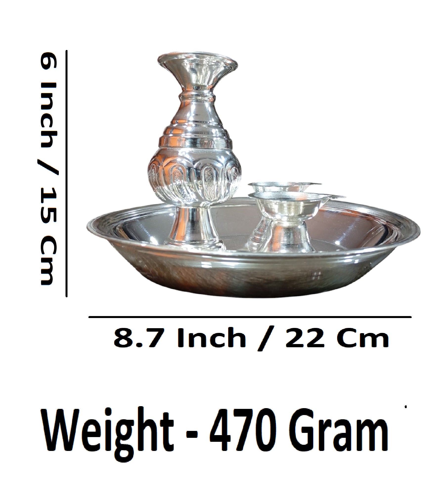 Sigaram German Silver 8.7 Inch Plain Kalash Set for Home & Temple Pooja Decor K4722