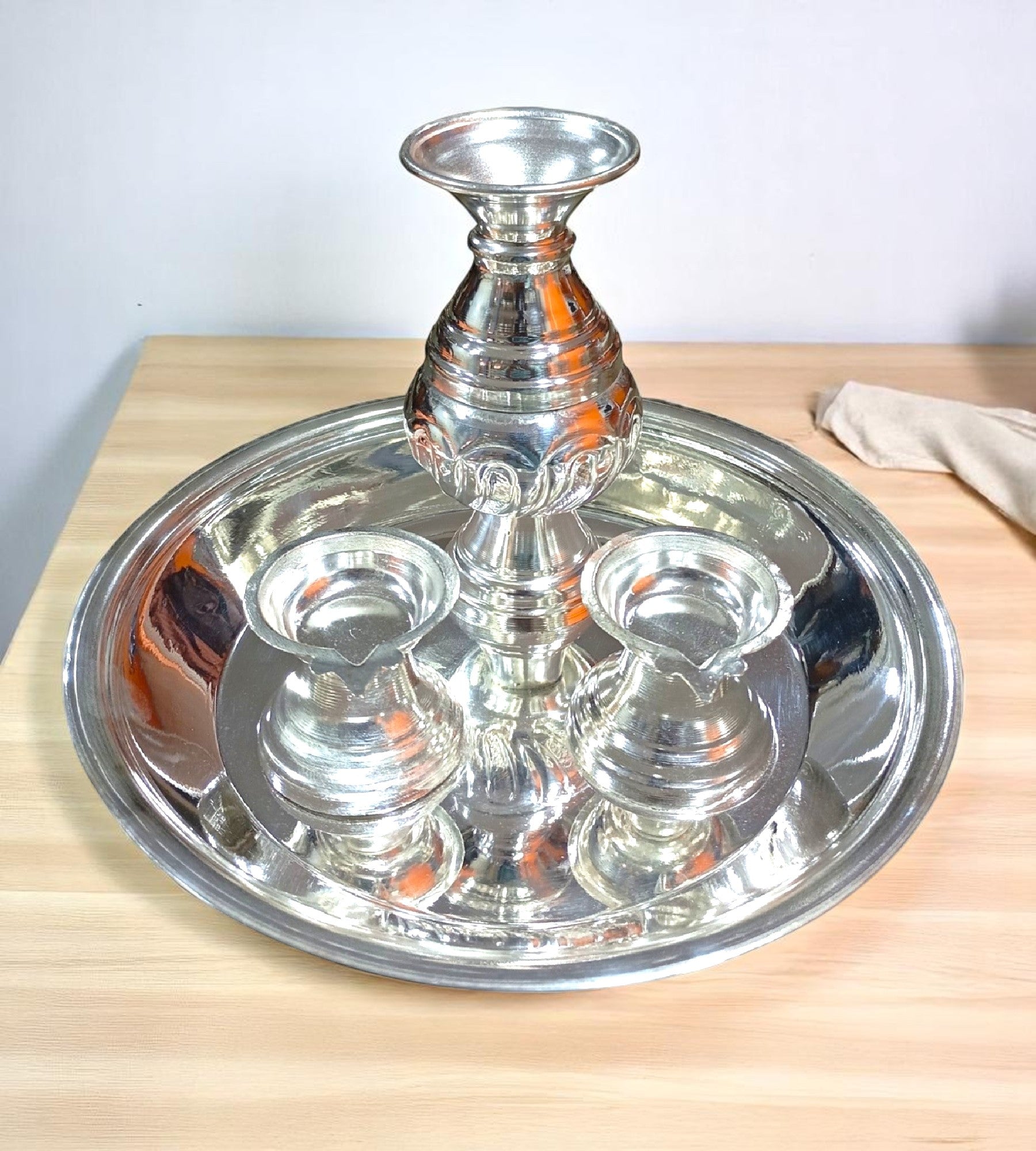 Sigaram German Silver 8.7 Inch Plain Kalash Set for Home & Temple Pooja Decor K4722