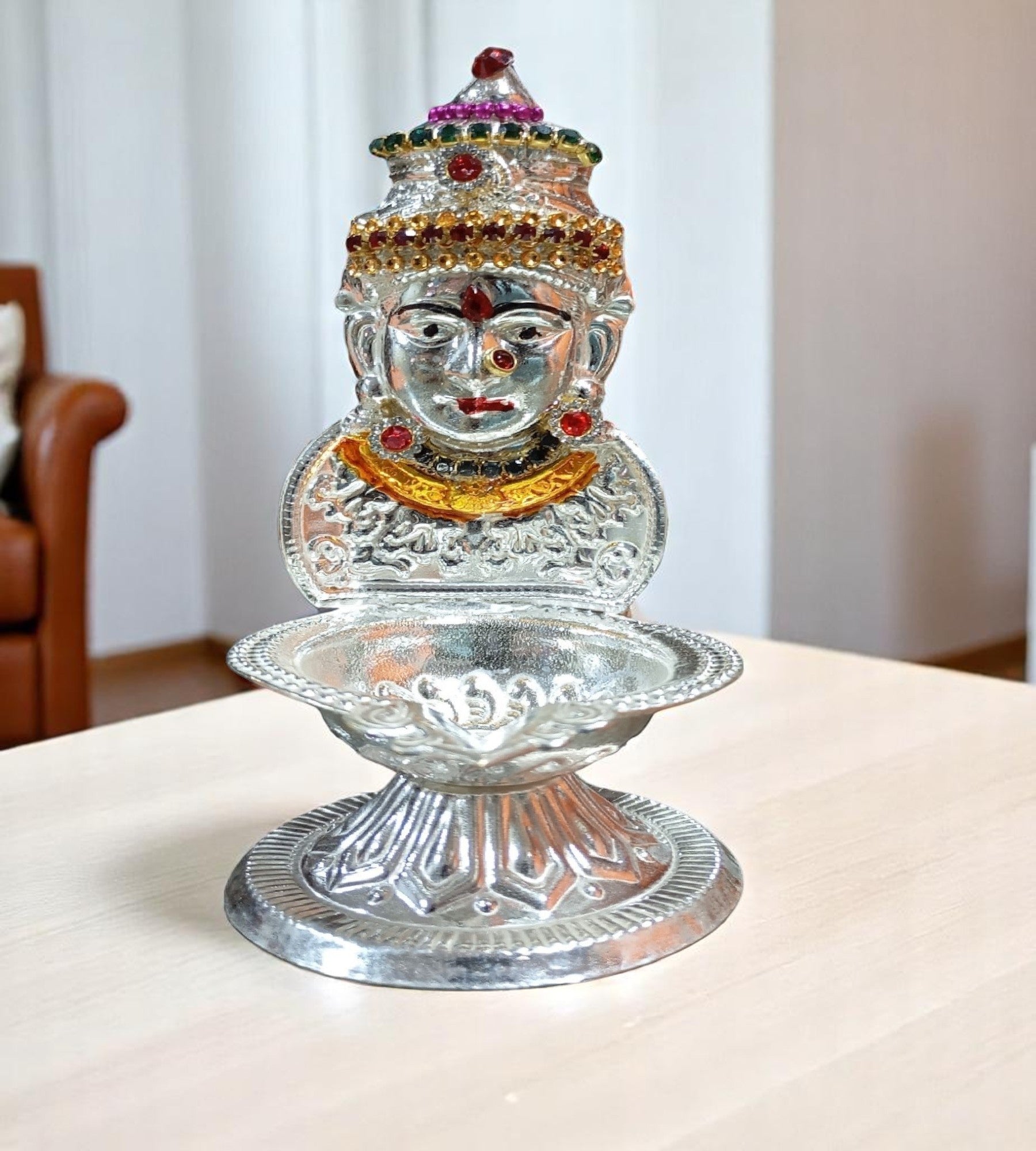 Sigaram Brass 5 Inch Traditional Lakshmi Face Diya for Home & Temple Pooja Decor K4723