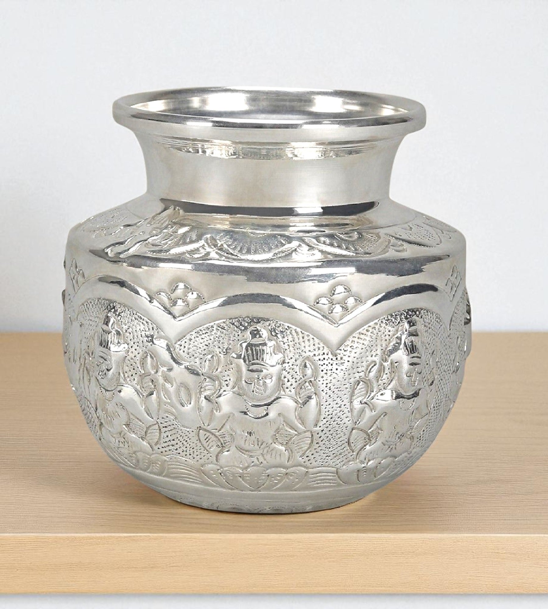 Sigaram 4.5 Inch Silver Plated Astalakshmi Kalash for Home & Temple Pooja Decore K4731