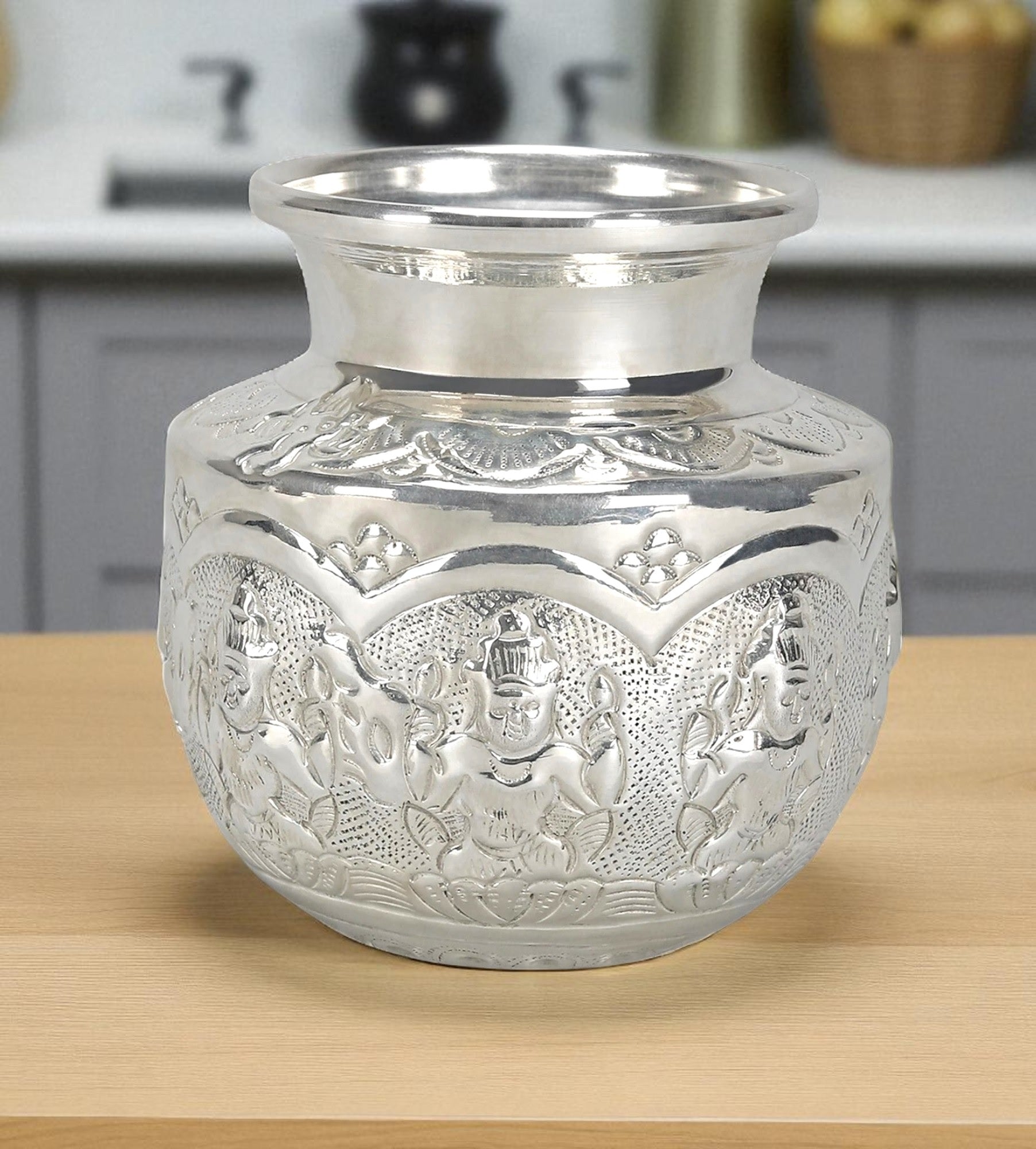 Sigaram 4.5 Inch Silver Plated Astalakshmi Kalash for Home & Temple Pooja Decore K4731