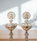 Sigaram German Silver 10 Inch Peacock Handle Plain Diya for Home Pooja Décor K4732