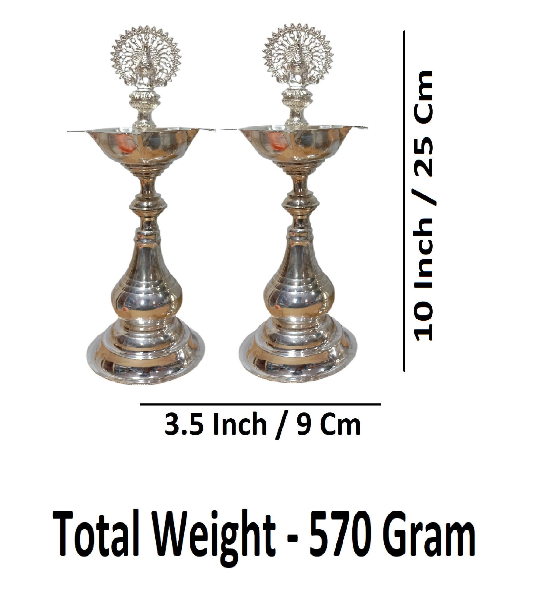 Sigaram German Silver 10 Inch Peacock Handle Plain Diya for Home Pooja Décor K4732