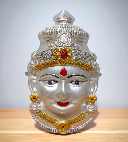 Sigaram 7.5 Inch Silver Plated Matte Face Mukoot for Home Pooja Festival K4734