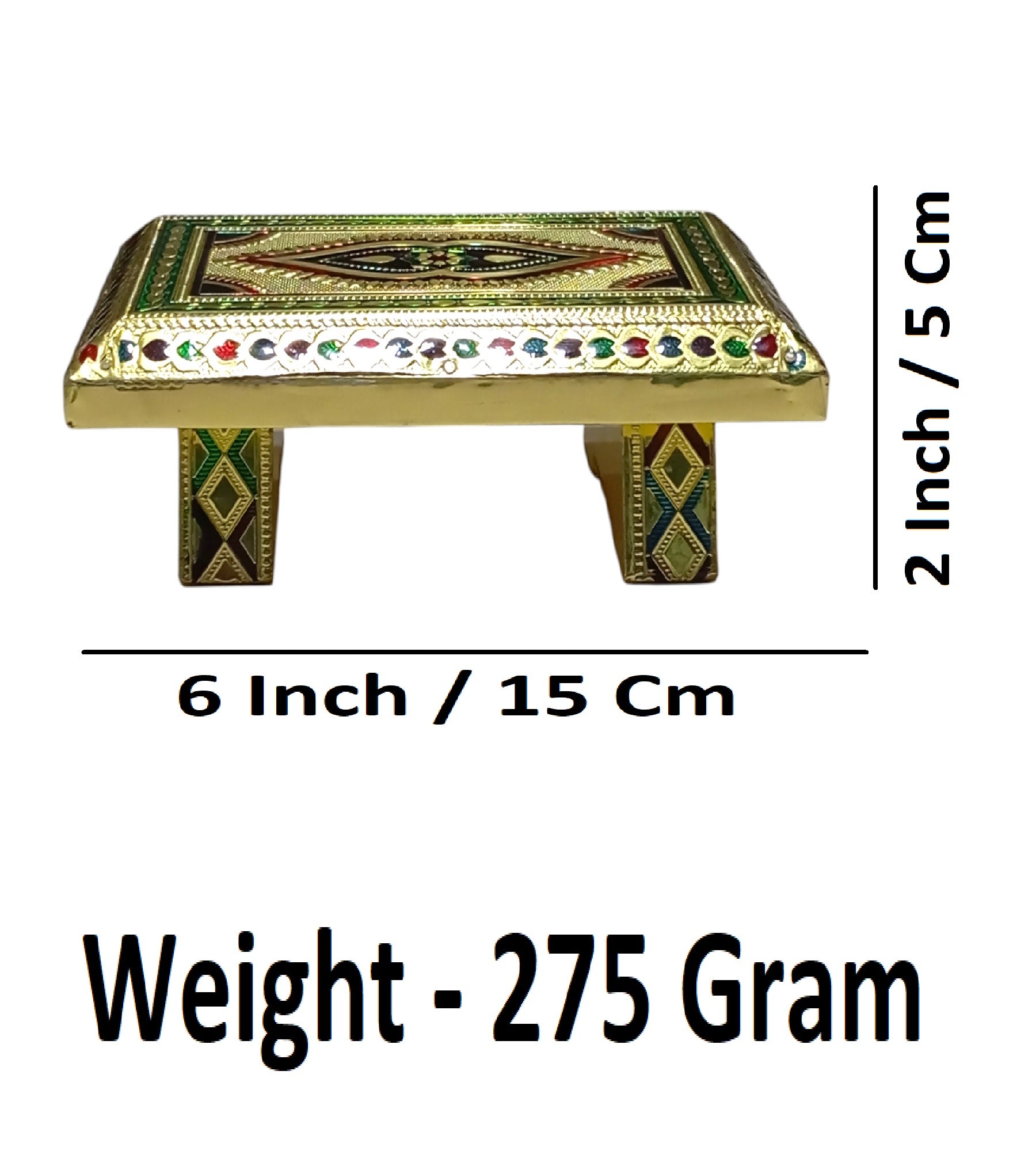 Sigaram 6 Inch Gold Plated Wooden Chowki / Patla for Home Pooja & Festival Decor K4741