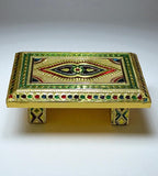 Sigaram 6 Inch Gold Plated Wooden Chowki / Patla for Home Pooja & Festival Decor K4741
