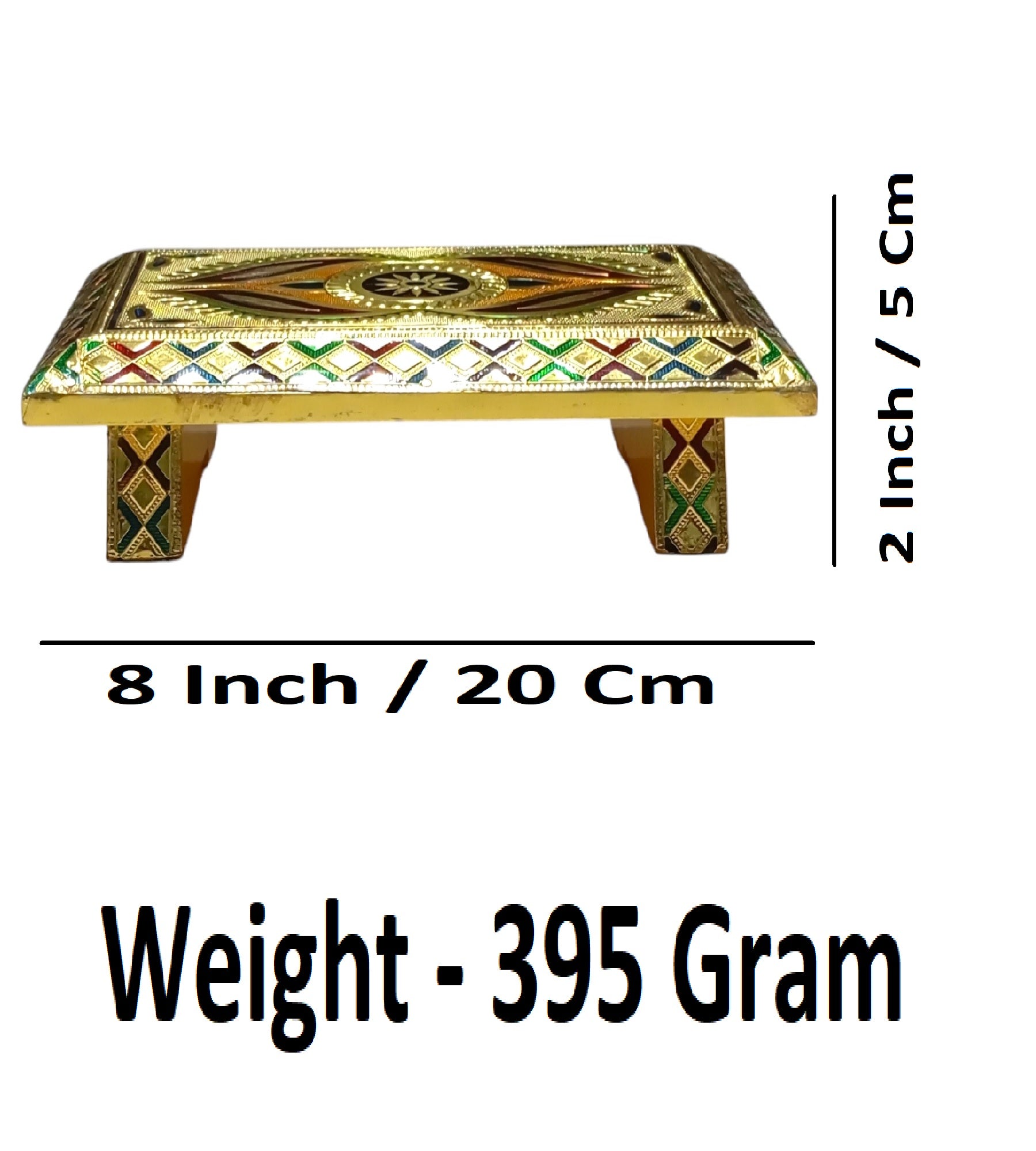 Sigaram 8 Inch Gold Plated Wooden Chowki / Patla for Home Pooja, Temple, Festivals K4742