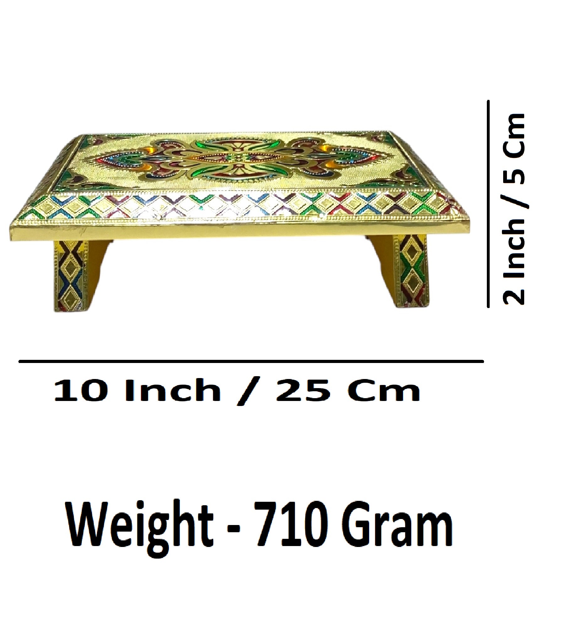 Sigaram 10 Inch Gold Plated Wooden Chowki / Patla for Home Pooja Temple Festival K4743