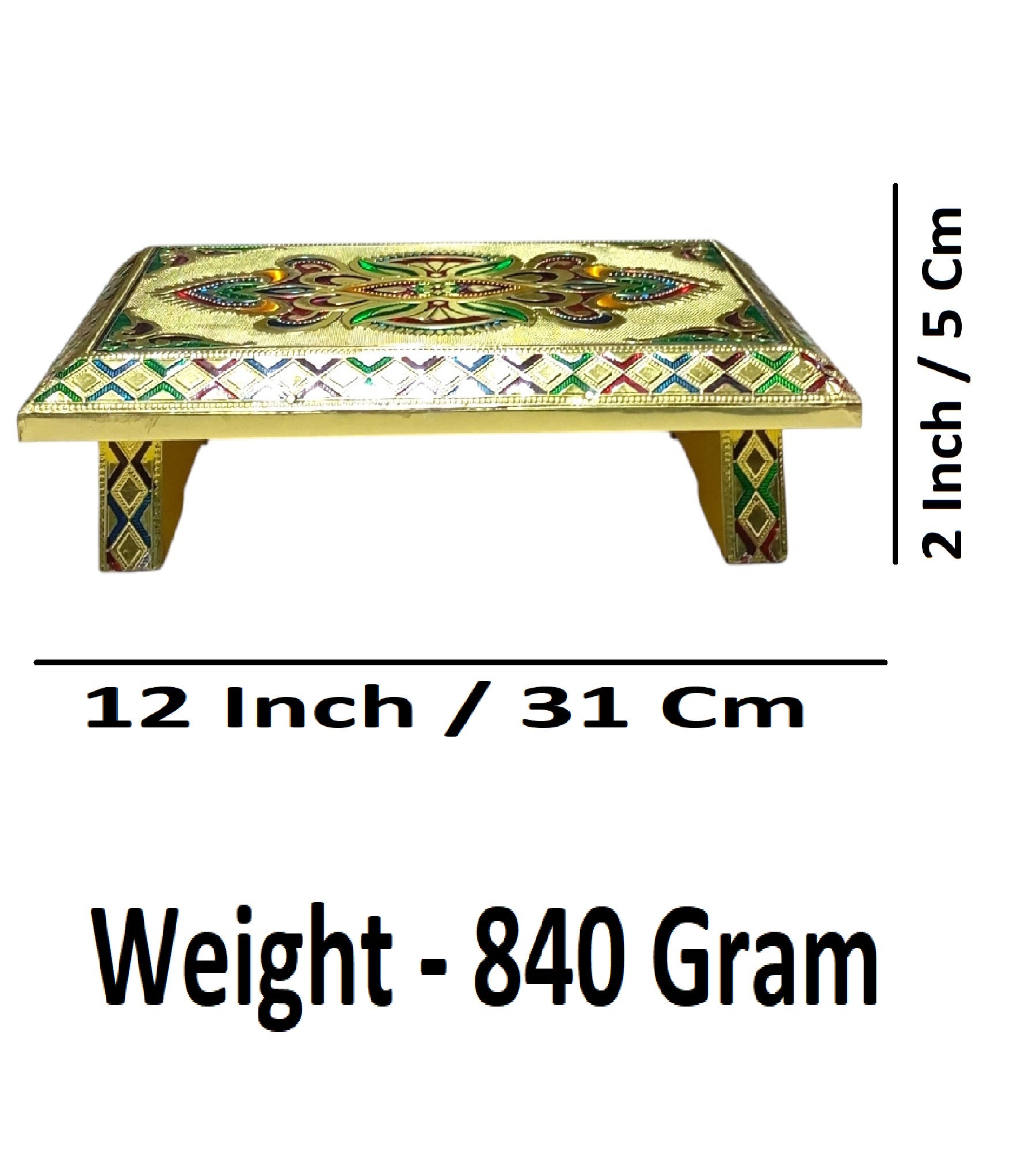 Sigaram 12 Inch Gold Plated Wooden Chowki/Patla for Home Pooja, Temple Festivals K4744
