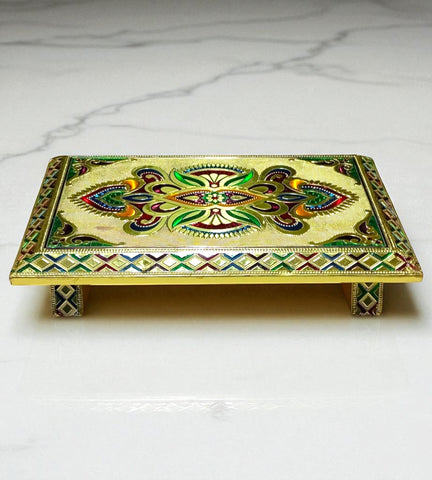 Sigaram 12 Inch Gold Plated Wooden Chowki/Patla for Home Pooja, Temple Festivals K4744