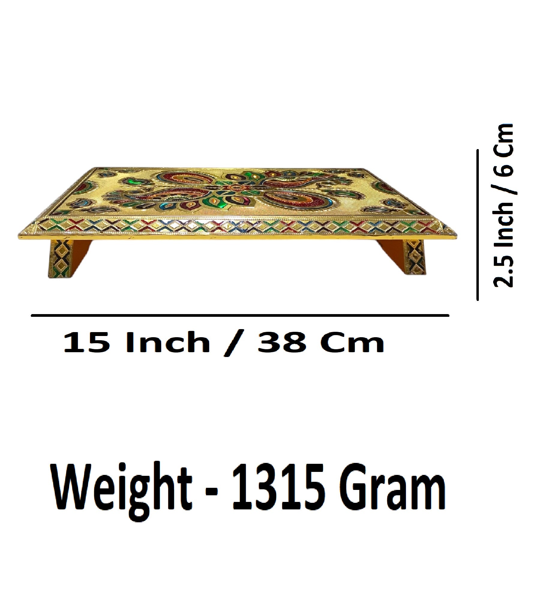 Sigaram 18 Inch Gold Plated Wooden Chowki/Patla for Home & Temple Pooja Décor K4746
