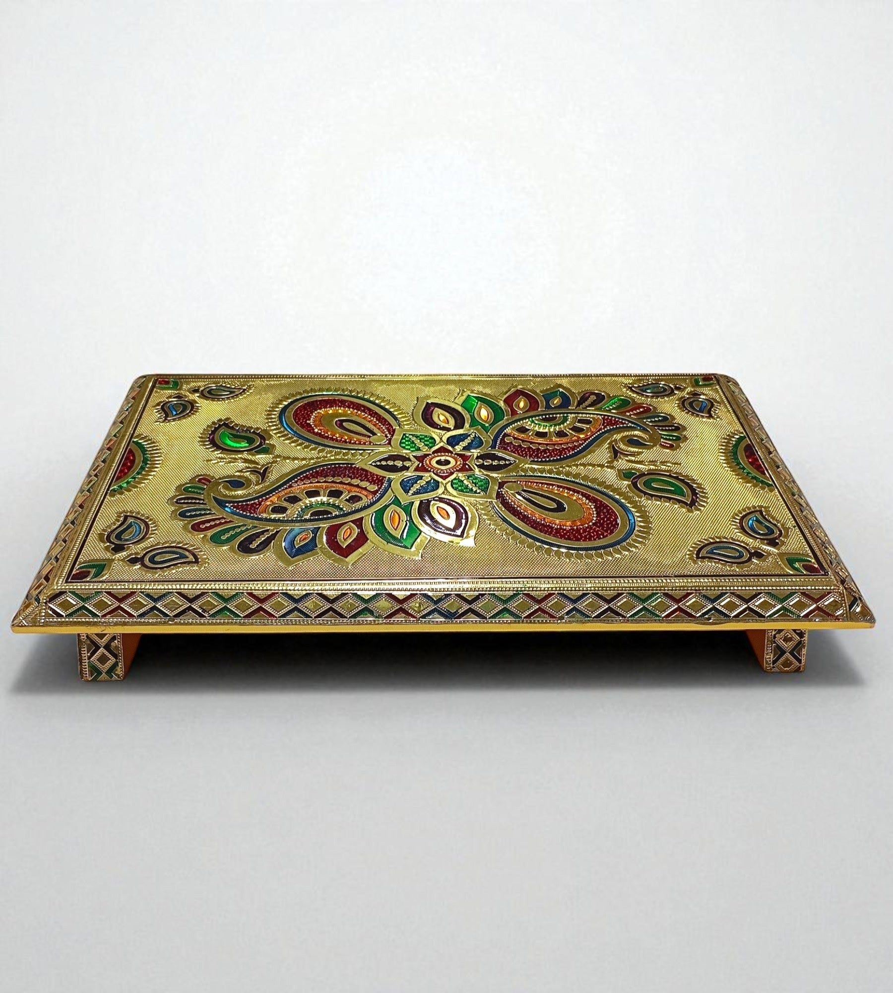 Sigaram 15 Inch Gold Plated Wooden Chowki/Patla for Home Pooja, Temple Festival K4745