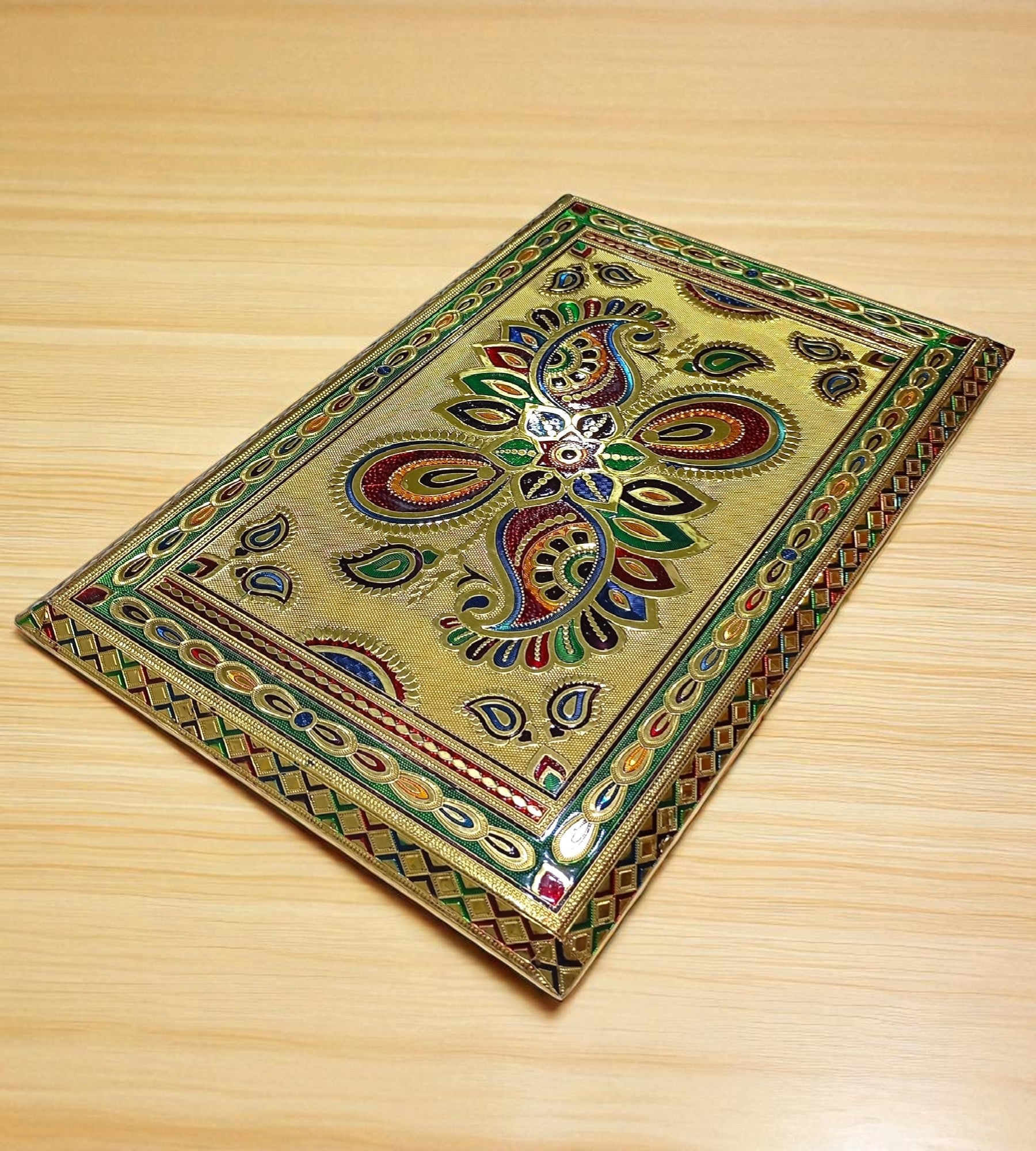 Sigaram 18 Inch Gold Plated Wooden Chowki/Patla for Home & Temple Pooja Décor K4746