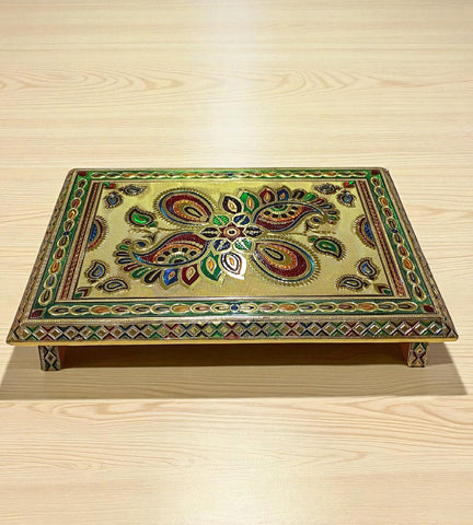 Sigaram 18 Inch Gold Plated Wooden Chowki/Patla for Home & Temple Pooja Décor K4746