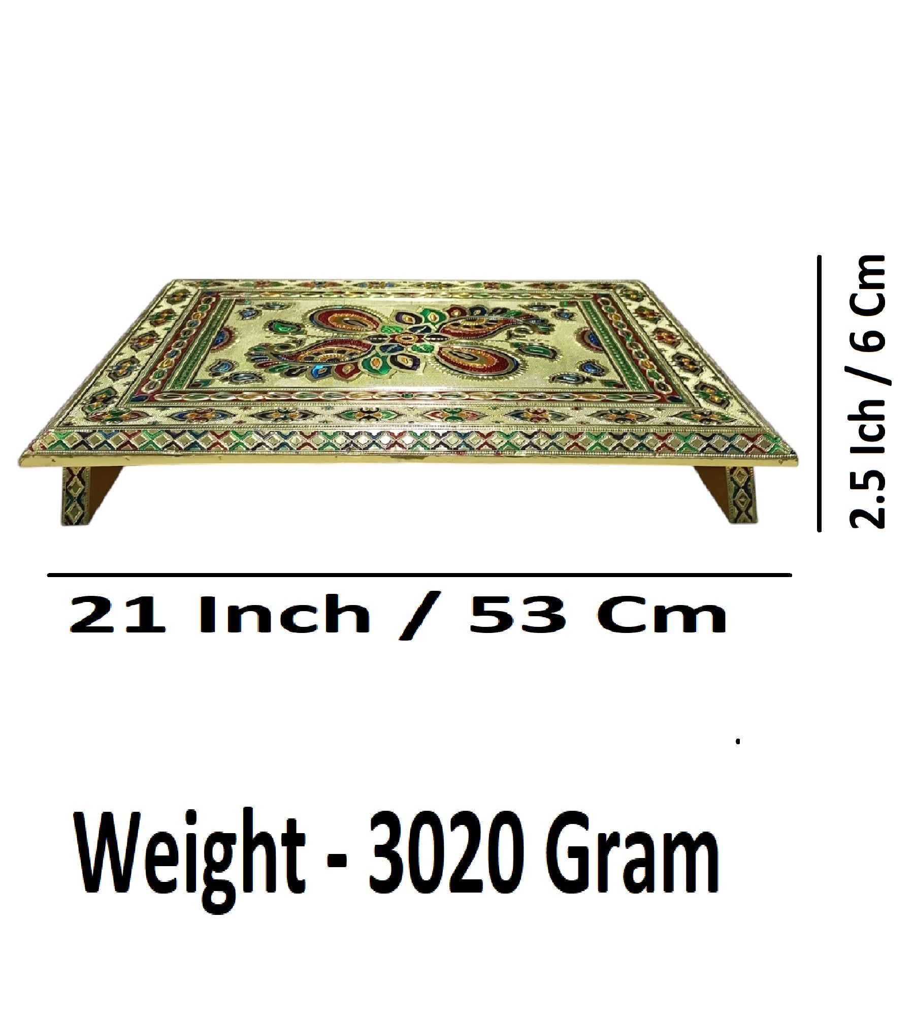 Sigaram 21 Inch Gold Plated Wooden Chowki/Patla for Home & Temple, Pooja Festival K4747