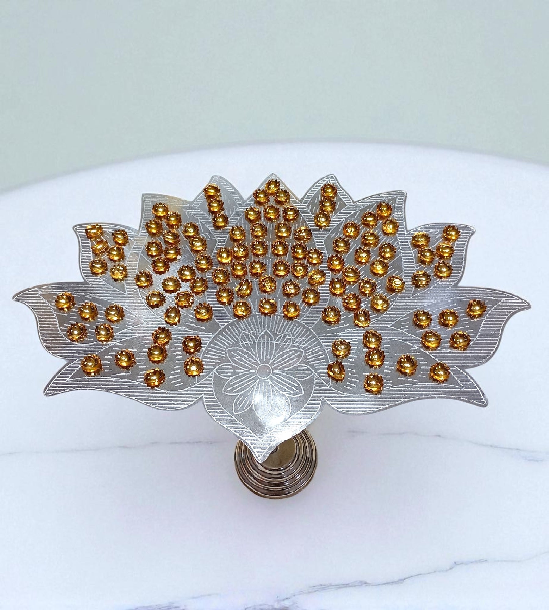 Sigaram Silver Plated Lotus Design 108 Flower Stand for Varamahalakshmi Pooja Festival K4748