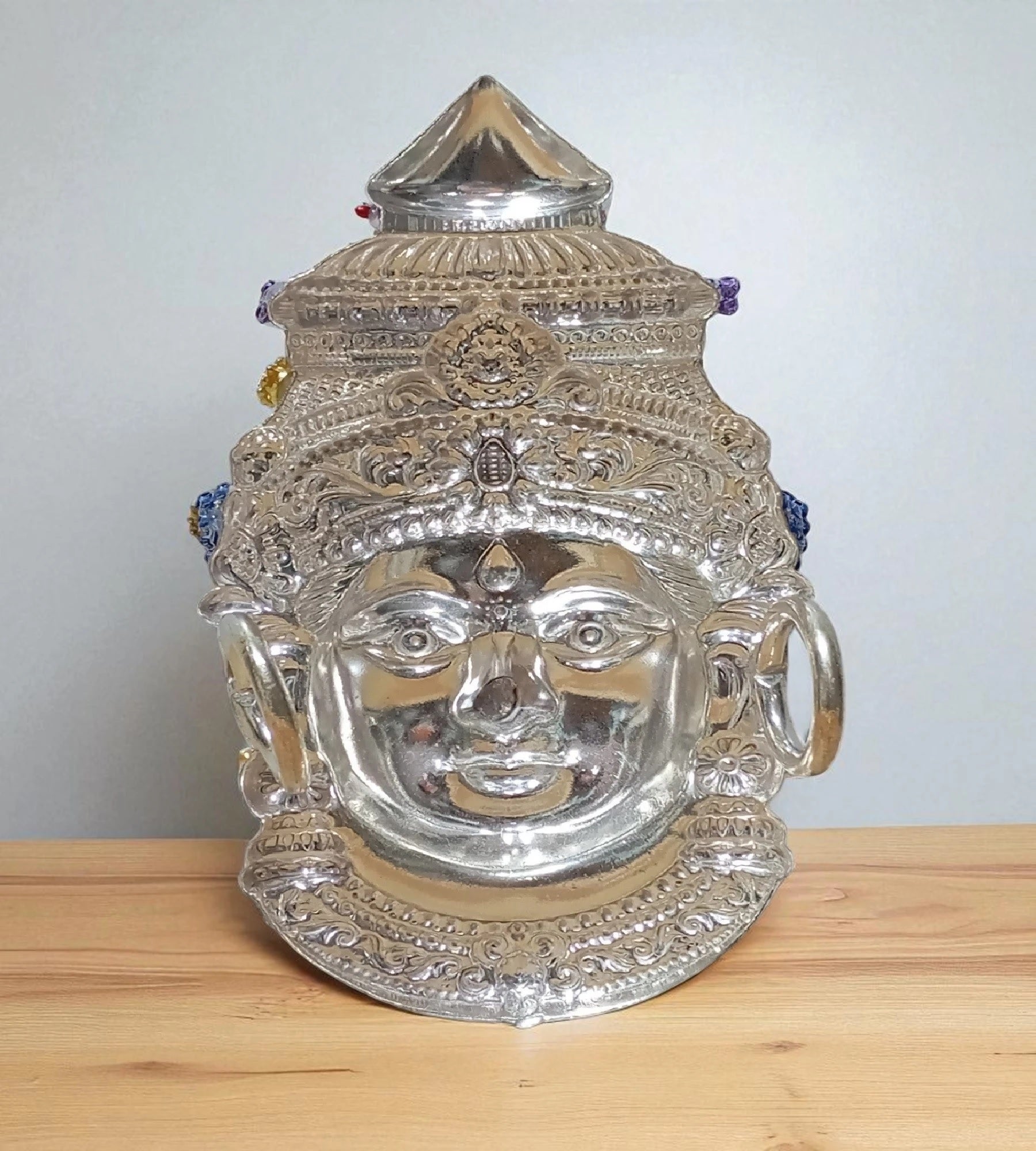 Sigaram 6 Inch Silver Plated Matte Lakshmi Face for Varamahalakshmi Pooja Decore K4751