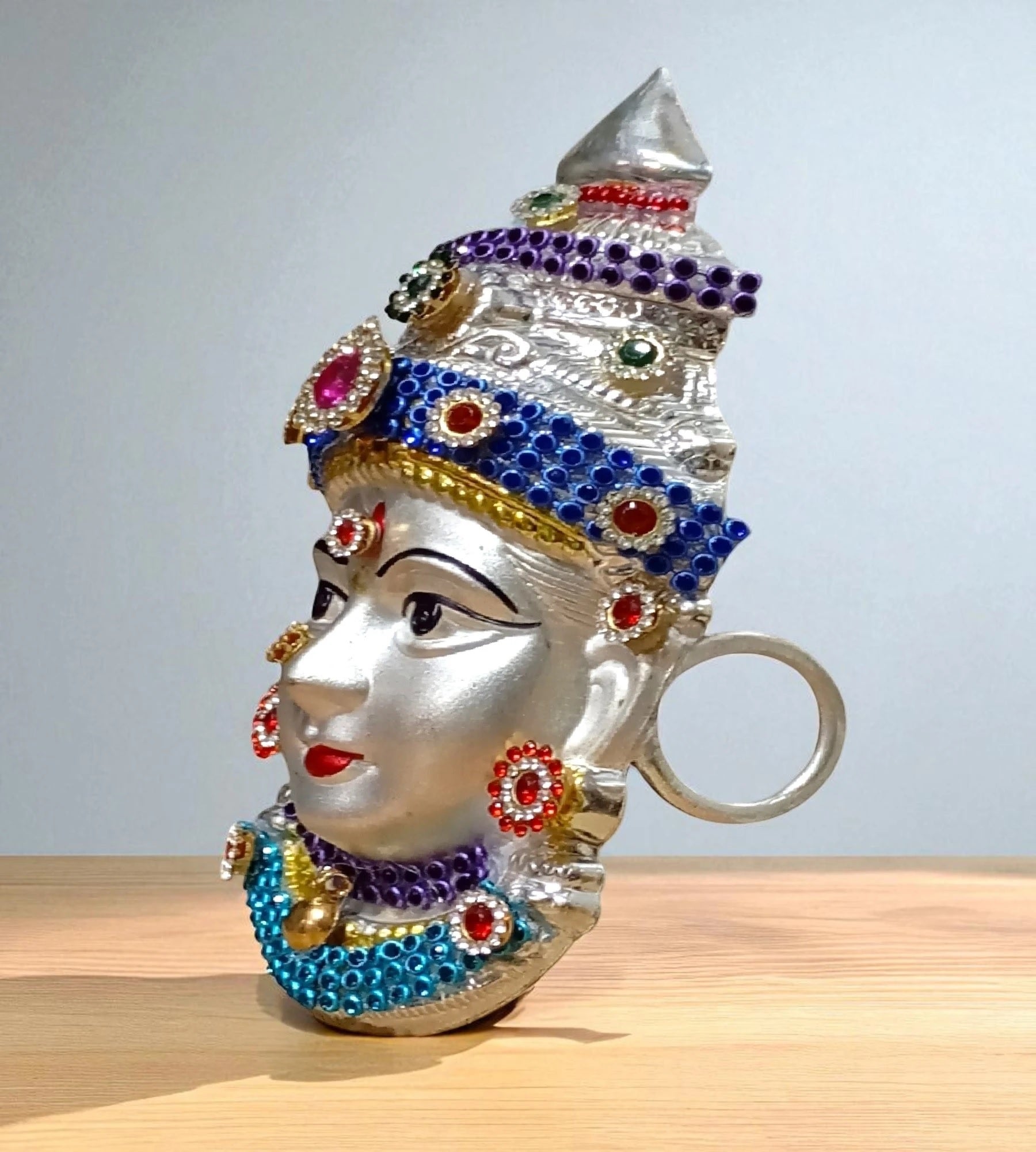 Sigaram 6 Inch Silver Plated Matte Lakshmi Face for Varamahalakshmi Pooja Decore K4751