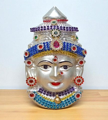 Sigaram 6 Inch Silver Plated Matte Lakshmi Face for Varamahalakshmi Pooja Decore K4751