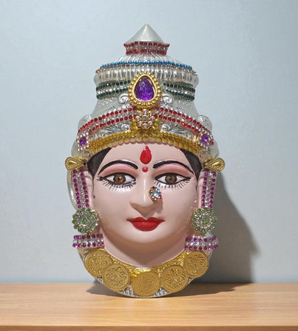 Sigaram 6 Inch Silver Plated Tanjore Lakshmi Face for Varamahalakshmi Pooja Decore K4753