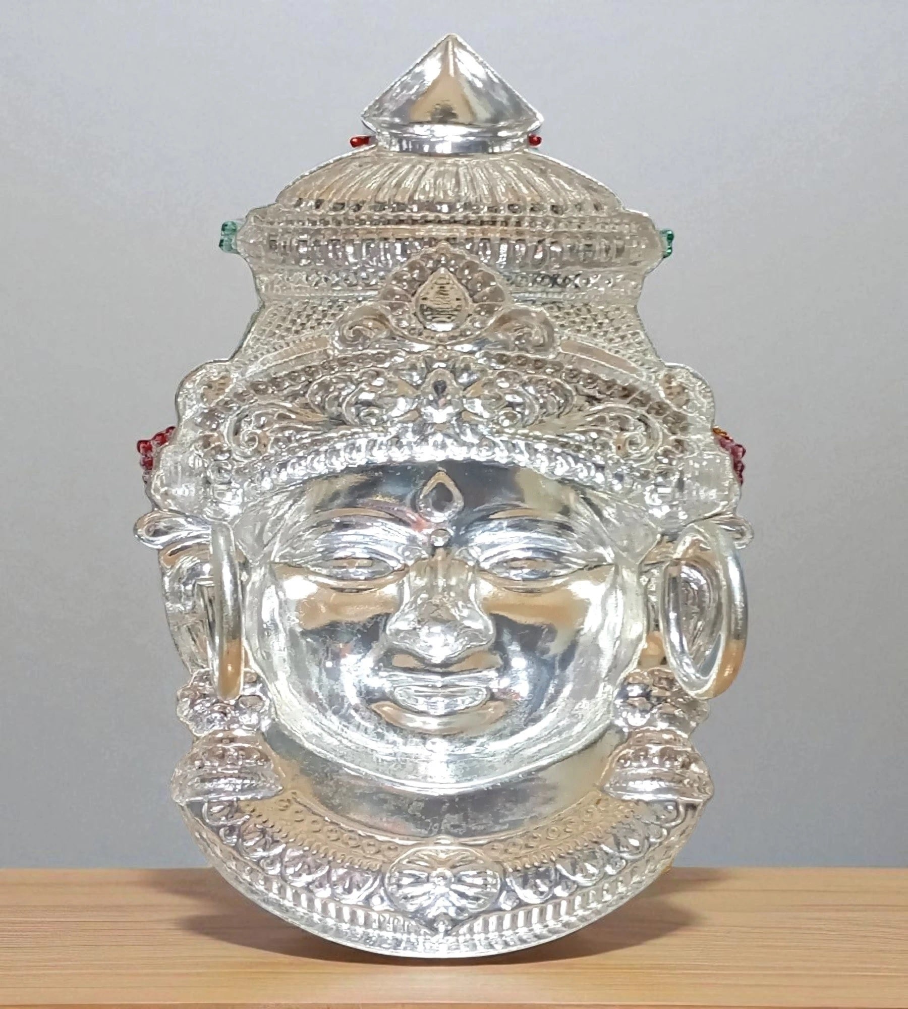 Sigaram 7.5 Inch Silver Plated Matte Lakshmi Face for Varamahalakshmi Pooja Decor K4754