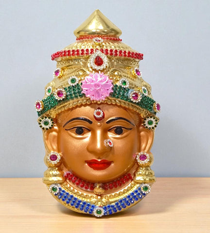 Sigaram 8 Inch Silver Plated Lakshmi Face Mukoot for Varamahalakshmi Pooja Decor K4755