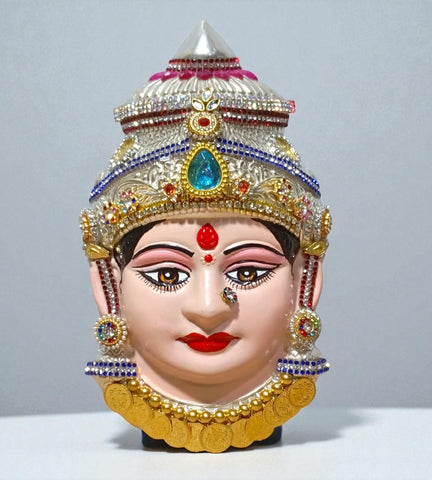 Sigaram 8 Inch Silver Plated Tanjore Lakshmi Face for Varamahalakshmi Pooja Decore K4756