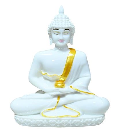 Sigaram 6.5 Inch White Marble Meditating Buddha for Home Decor Idol Statue Figurine Murti Tibetan Buddhist Showpiece K4761