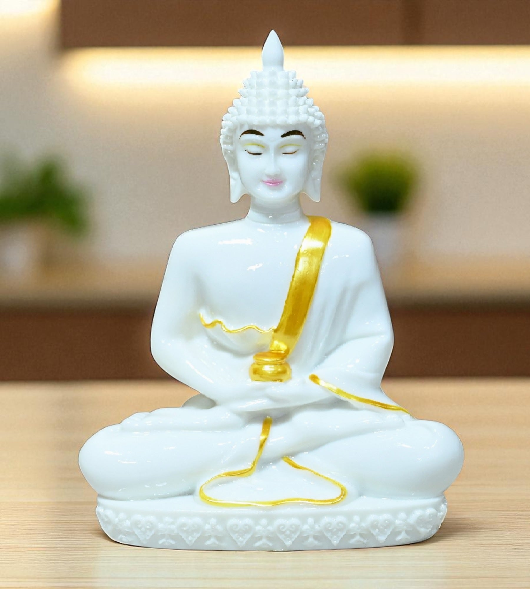 Sigaram 6.5 Inch White Marble Meditating Buddha for Home Decor Idol Statue Figurine Murti Tibetan Buddhist Showpiece K4761