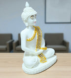 Sigaram 6.5 Inch White Marble Buddha Idol with Gold Stone Shalya For Home Decorative Showpiece K4762