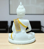 Sigaram 6.5 Inch White Marble Buddha Idol with Gold Stone Shalya For Home Decorative Showpiece K4762