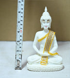 Sigaram 6.5 Inch White Marble Buddha Idol with Gold Stone Shalya For Home Decorative Showpiece K4762