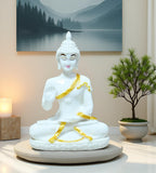 Sigaram 6.5 Inch White Marble Abhaya Hastha Meditating Buddha for Home Decor Idol Statue Figurine Murti Tibetan Buddhist Showpiece K4763