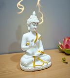 Sigaram 6.5 Inch White Marble Abhaya Hastha Meditating Buddha for Home Decor Idol Statue Figurine Murti Tibetan Buddhist Showpiece K4763