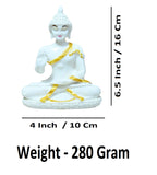 Sigaram 6.5 Inch White Marble Abhaya Hastha Meditating Buddha for Home Decor Idol Statue Figurine Murti Tibetan Buddhist Showpiece K4763