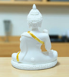 Sigaram 6.5 Inch White Marble Abhaya Hastha Meditating Buddha for Home Decor Idol Statue Figurine Murti Tibetan Buddhist Showpiece K4763