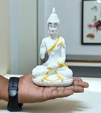 Sigaram 6.5 Inch White Marble Abhaya Hastha Meditating Buddha for Home Decor Idol Statue Figurine Murti Tibetan Buddhist Showpiece K4763