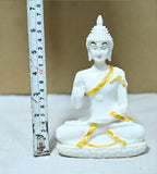 Sigaram 6.5 Inch White Marble Abhaya Hastha Meditating Buddha for Home Decor Idol Statue Figurine Murti Tibetan Buddhist Showpiece K4763