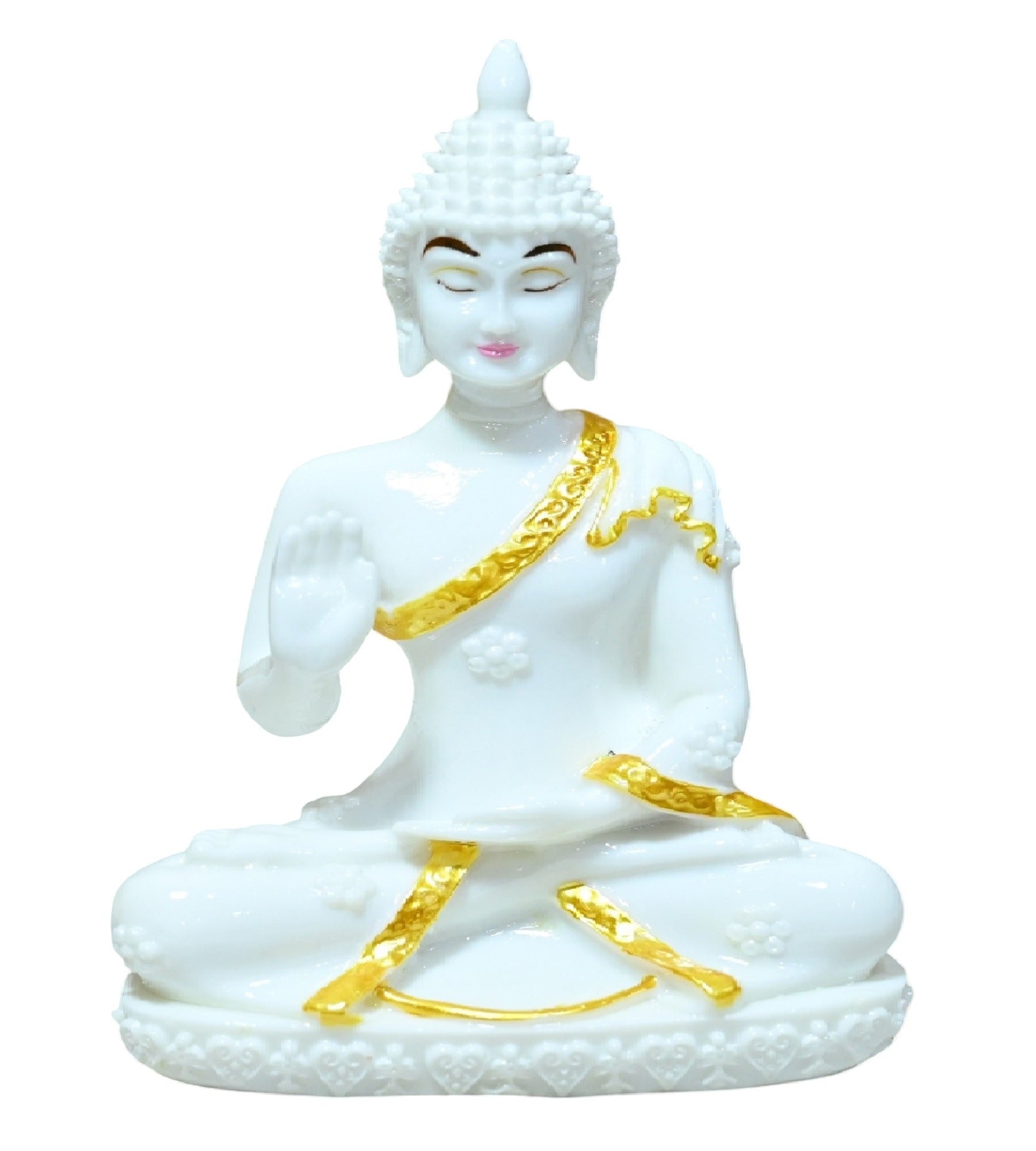 Sigaram 6.5 Inch White Marble Abhaya Hastha Meditating Buddha for Home Decor Idol Statue Figurine Murti Tibetan Buddhist Showpiece K4763