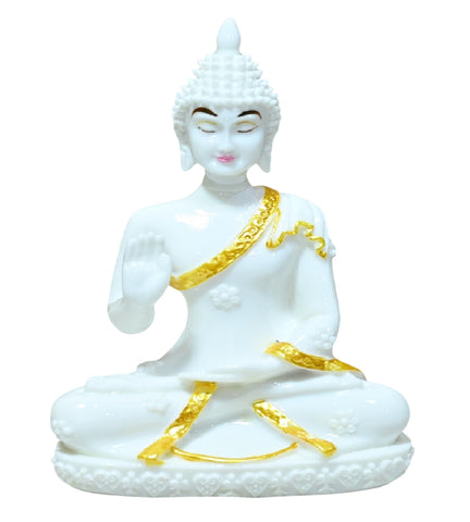 Sigaram 6.5 Inch White Marble Abhaya Hastha Meditating Buddha for Home Decor Idol Statue Figurine Murti Tibetan Buddhist Showpiece K4763