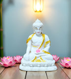 Sigaram 7 Inch White Marble Buddha Idol  with Gold Plain Shalya For Home Decorative Showpiece K4764