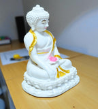 Sigaram 7 Inch White Marble Buddha Idol  with Gold Plain Shalya For Home Decorative Showpiece K4764